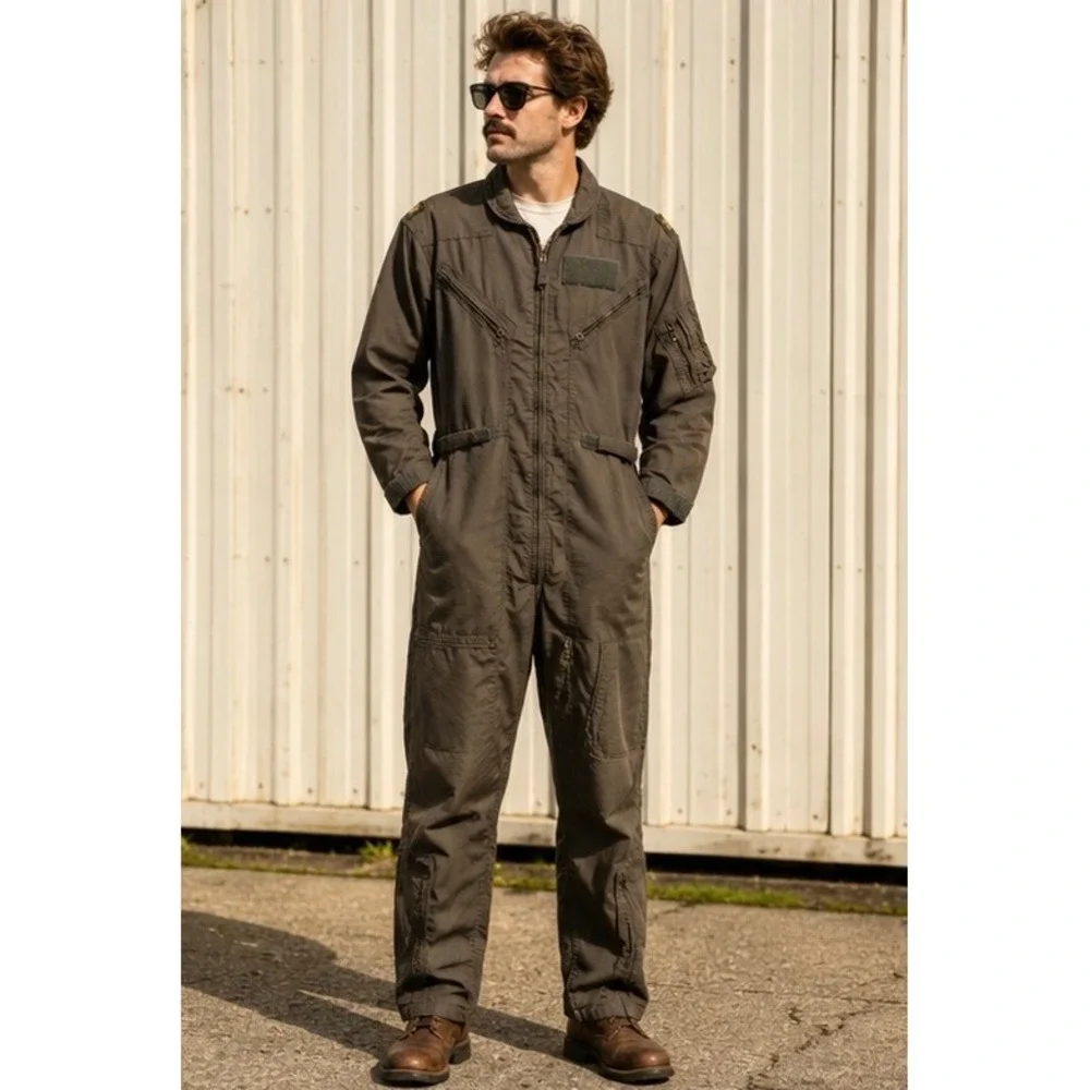 Vtg 60s US Military Flight Suit Olive Green Coveralls Scovill‎ Zip Small
